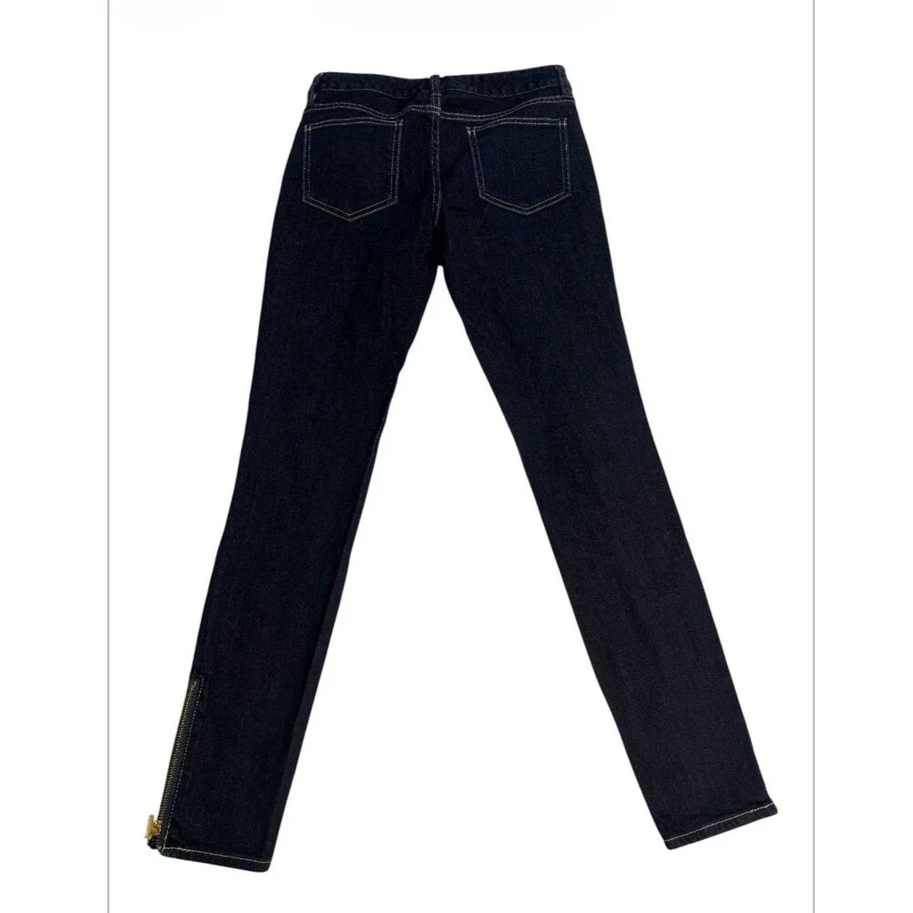 Tory Burch Women's Cropped Slim Dark Wash Low Rise Jeans Size 25 Denim Zip Hem